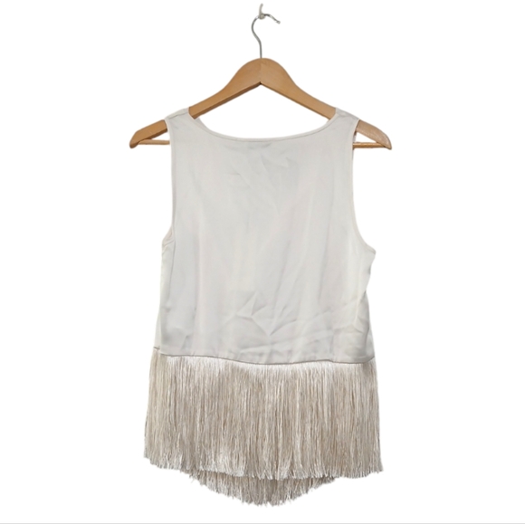 Rachael Zoe sz M Off White Cream Sleeveless Cowl Neck Top with Fringe - Picture 2 of 8